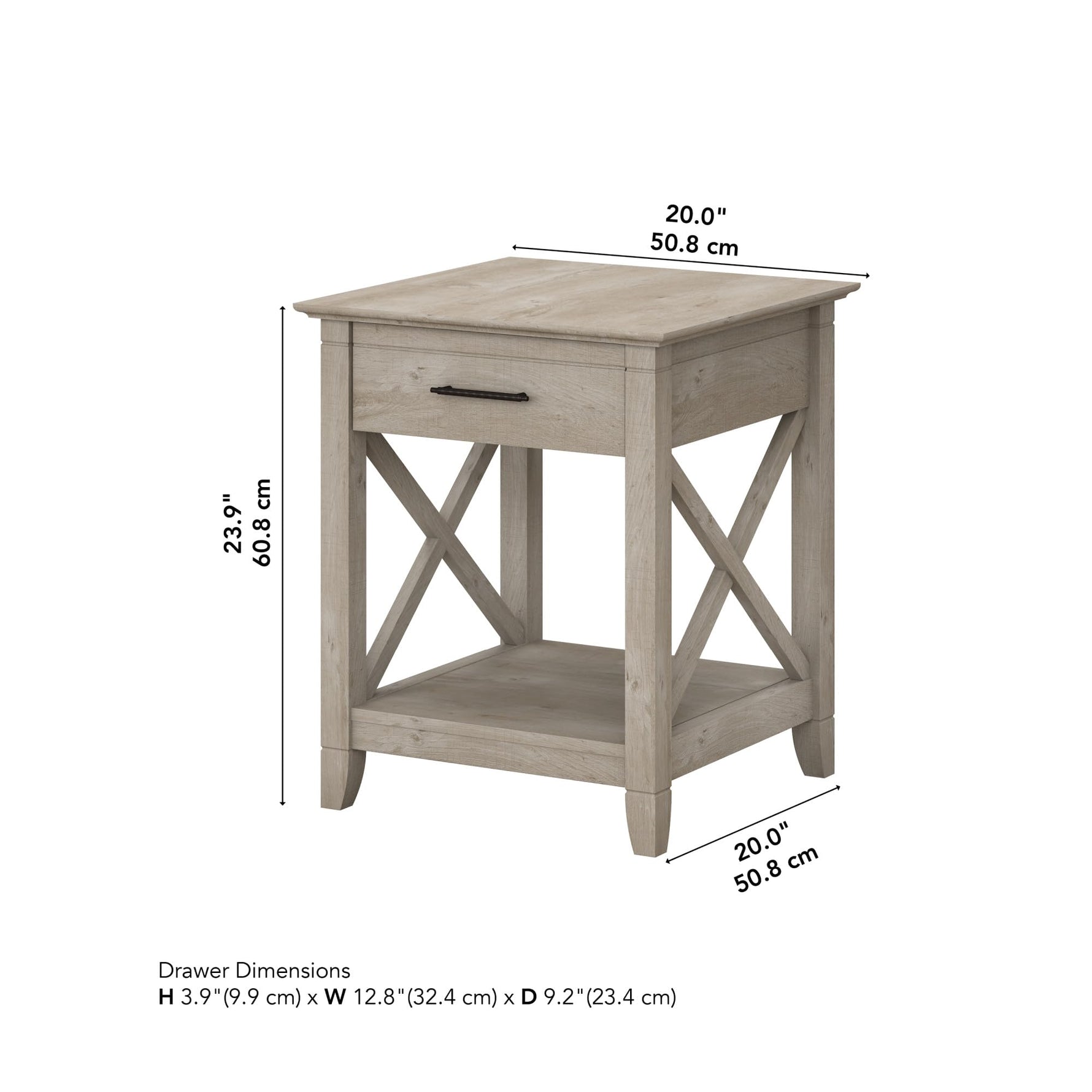 Bush Home End Table with Drawer, Nightstand with Storage, Living Room and Bedroom Furniture, Key West Collection, Washed Gray