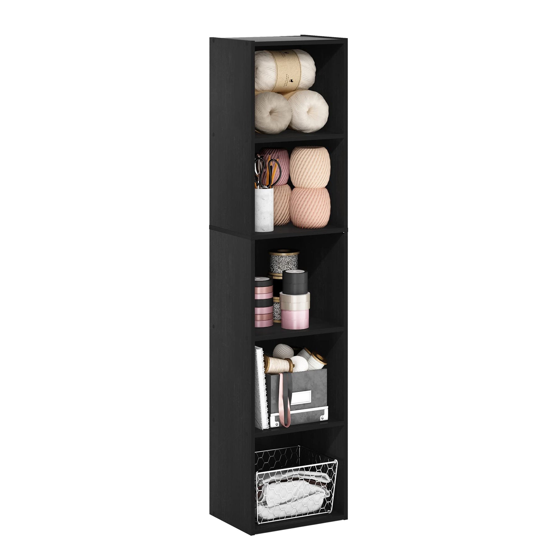 Furinno LUDER Book Shelf, 5-Cube Bookshelf, Reversible Bookcase, 9.4 x 19.5 x 31.5, Easy Assembly, for Living Room, Bedroom, Home Office, White