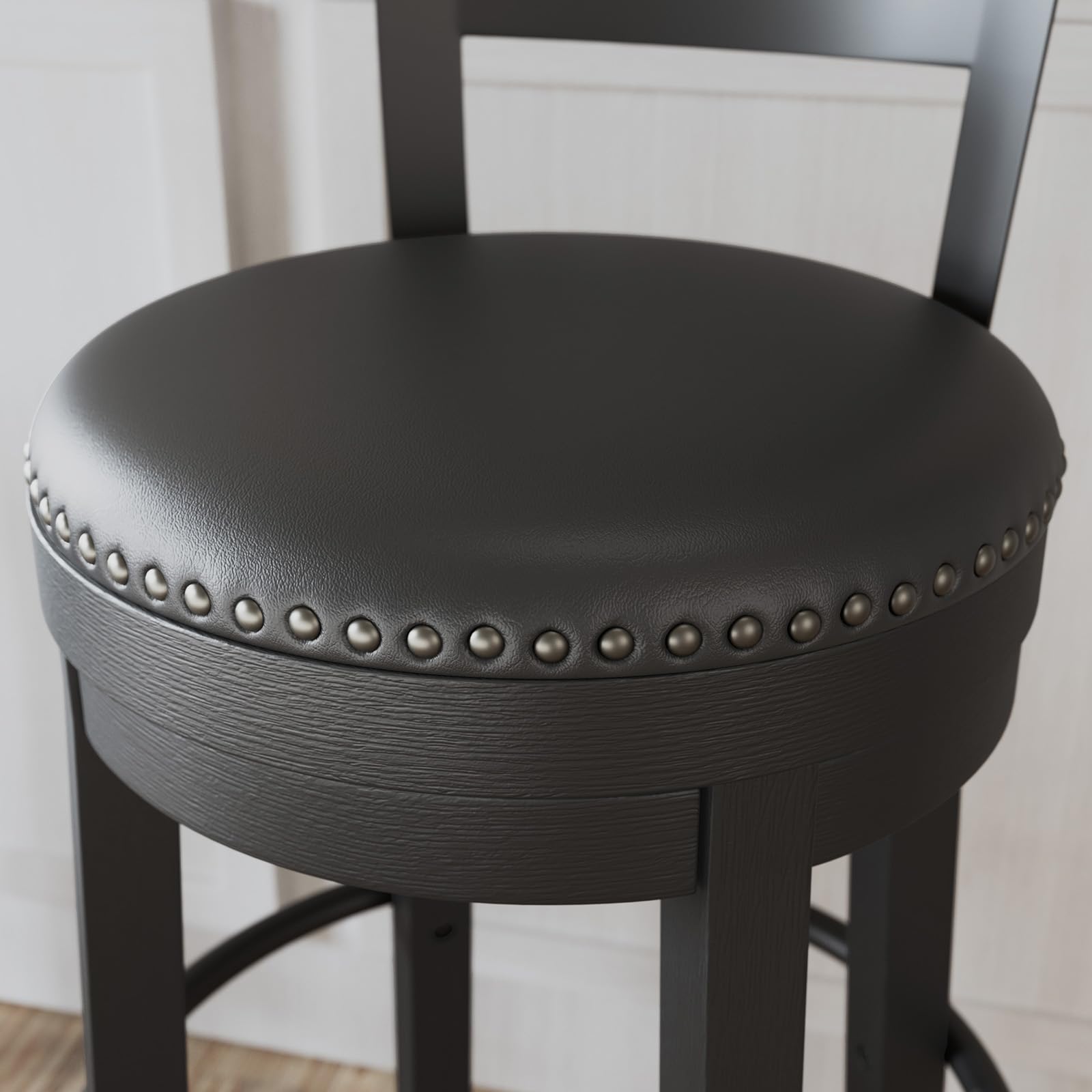 Signature Design by Ashley Valebeck Upholstered Swivel Stool, Cushioned Seat, Woven Fabric Upholstery, Wood, 24" H, Brown & Black