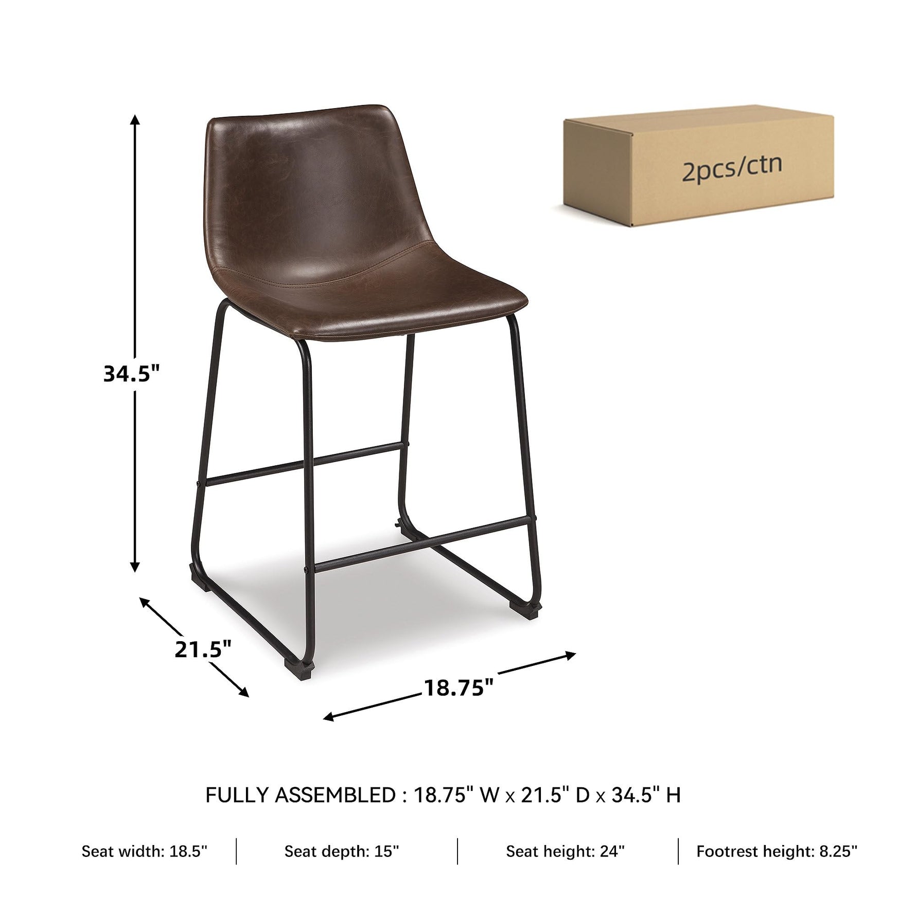 Signature Design by Ashley Centiar 24" Counter Height Modern Bucket Barstool, 2 Count, Black