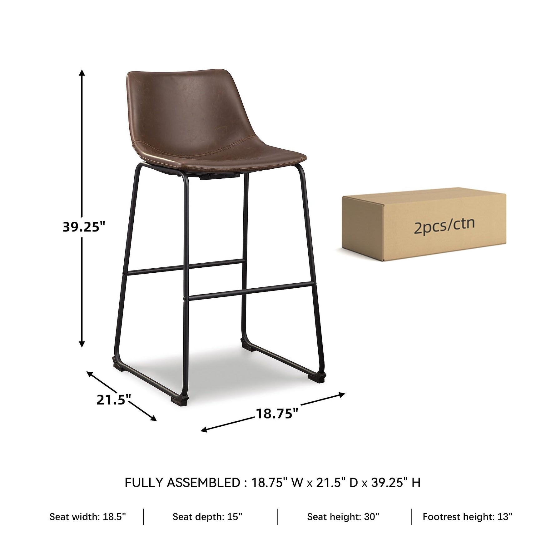 Signature Design by Ashley Centiar 24" Counter Height Modern Bucket Barstool, 2 Count, Black