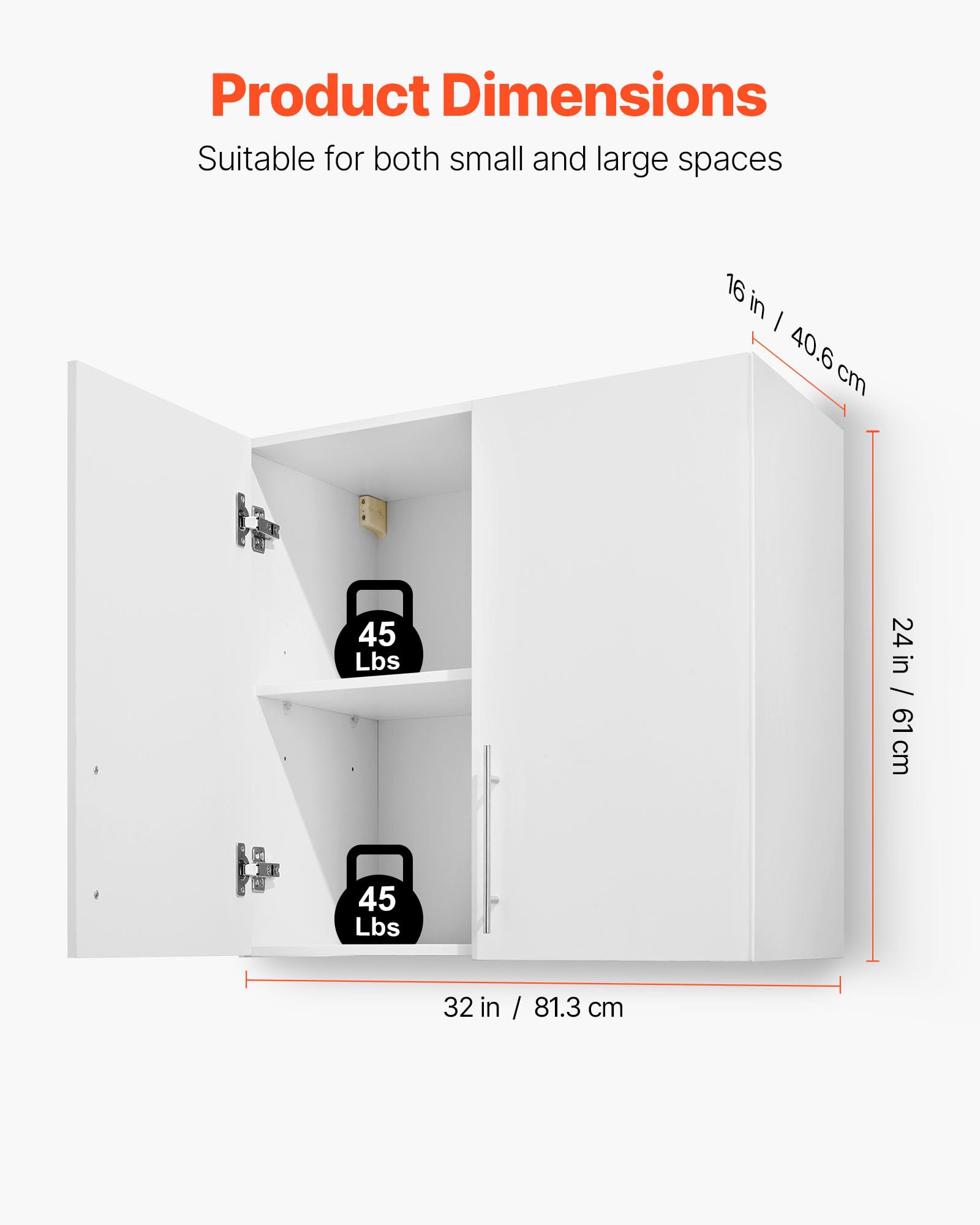VEVOR Laundry Room Wall Cabinet, 2-Tier Wall Mounted Hanging Cabinet with Adjustable Shelf, Cupboard Storage with 2 Doors, for Kitchen, Bathroom, Laundry, 11.8 x 23.6 x 23.6 in (D x W x H), White