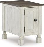 Signature Design by Ashley Havalance Casual Chair Side End Table, Dual USB Charging Port, Fixed Shelf, Pine Wood, 16" W x 24.25" D x 22.88" H, White & Gray