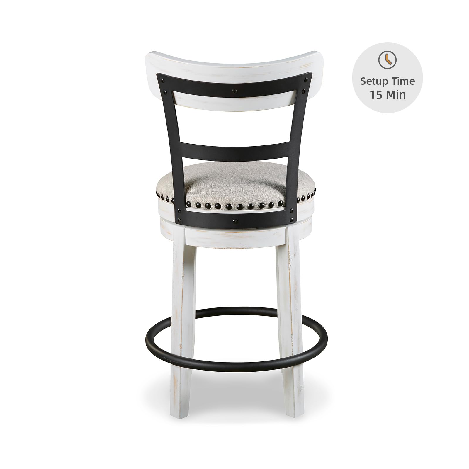 Signature Design by Ashley Valebeck Upholstered Swivel Stool, Cushioned Seat, Woven Fabric Upholstery, Wood, 24" H, Brown & Black