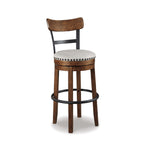 Signature Design by Ashley Valebeck Upholstered Swivel Stool, Cushioned Seat, Woven Fabric Upholstery, Wood, 24" H, Brown & Black