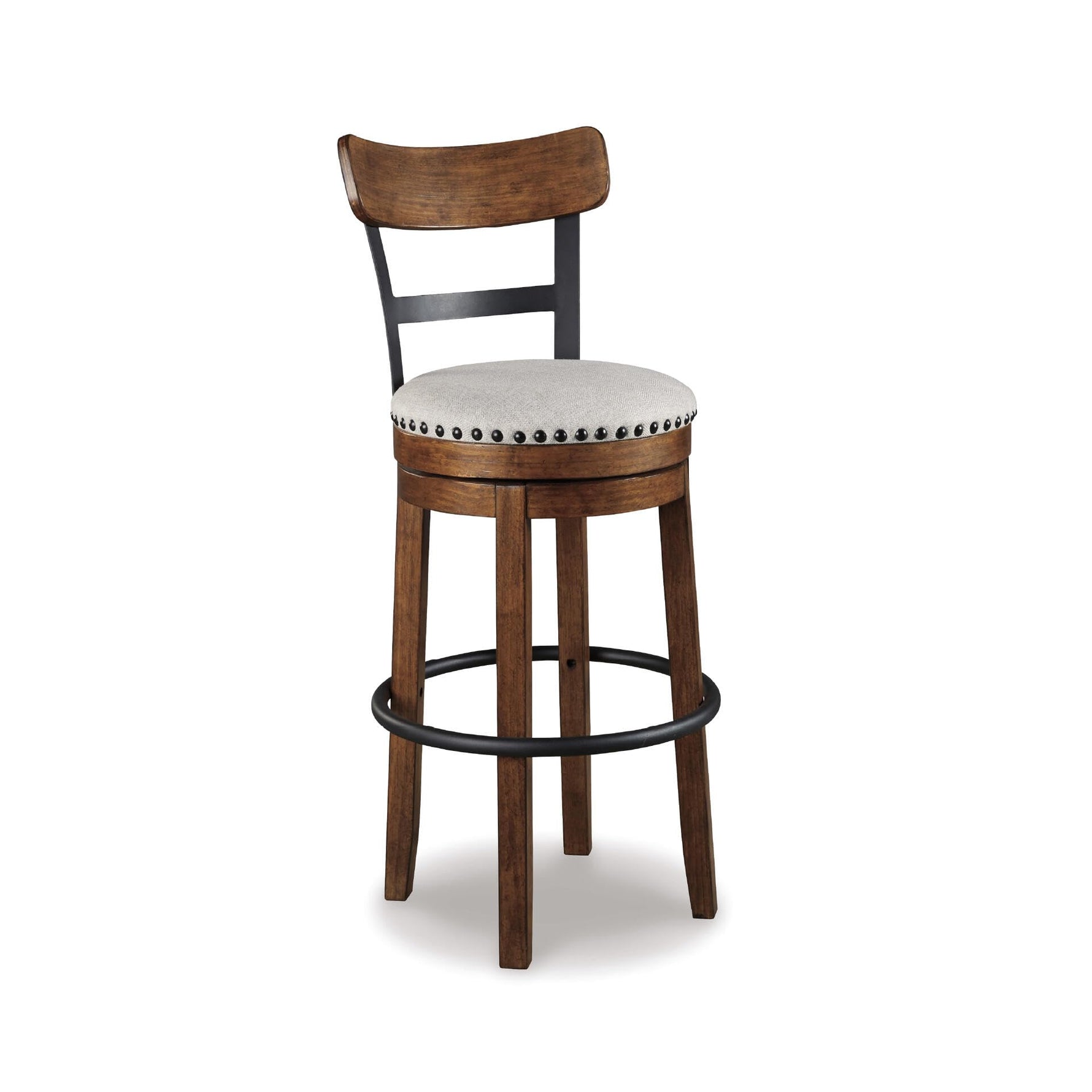 Signature Design by Ashley Valebeck Upholstered Swivel Stool, Cushioned Seat, Woven Fabric Upholstery, Wood, 24" H, Brown & Black