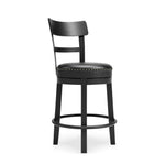 Signature Design by Ashley Valebeck Upholstered Swivel Stool, Cushioned Seat, Woven Fabric Upholstery, Wood, 24" H, Brown & Black