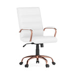 Flash Furniture Whitney Mid-Back Swivel LeatherSoft Desk Chair with Wheels, Padded Seat and Armrests, Adjustable Height Padded Office Chair, Black