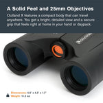 Celestron - Outland X 10x25 Binoculars – Ideal for Birding and Outdoors – 25mm Objective Lenses – 6.2° Field of View – BaK-4 Prisms – Multi-Coated – Waterproof and Fogproof