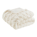 Madison Park Ruched Fur Luxury Throw Premium Soft Cozy Brushed Long Faux Fur For Bed, Couch or Sofa , 50x60" , Ivory