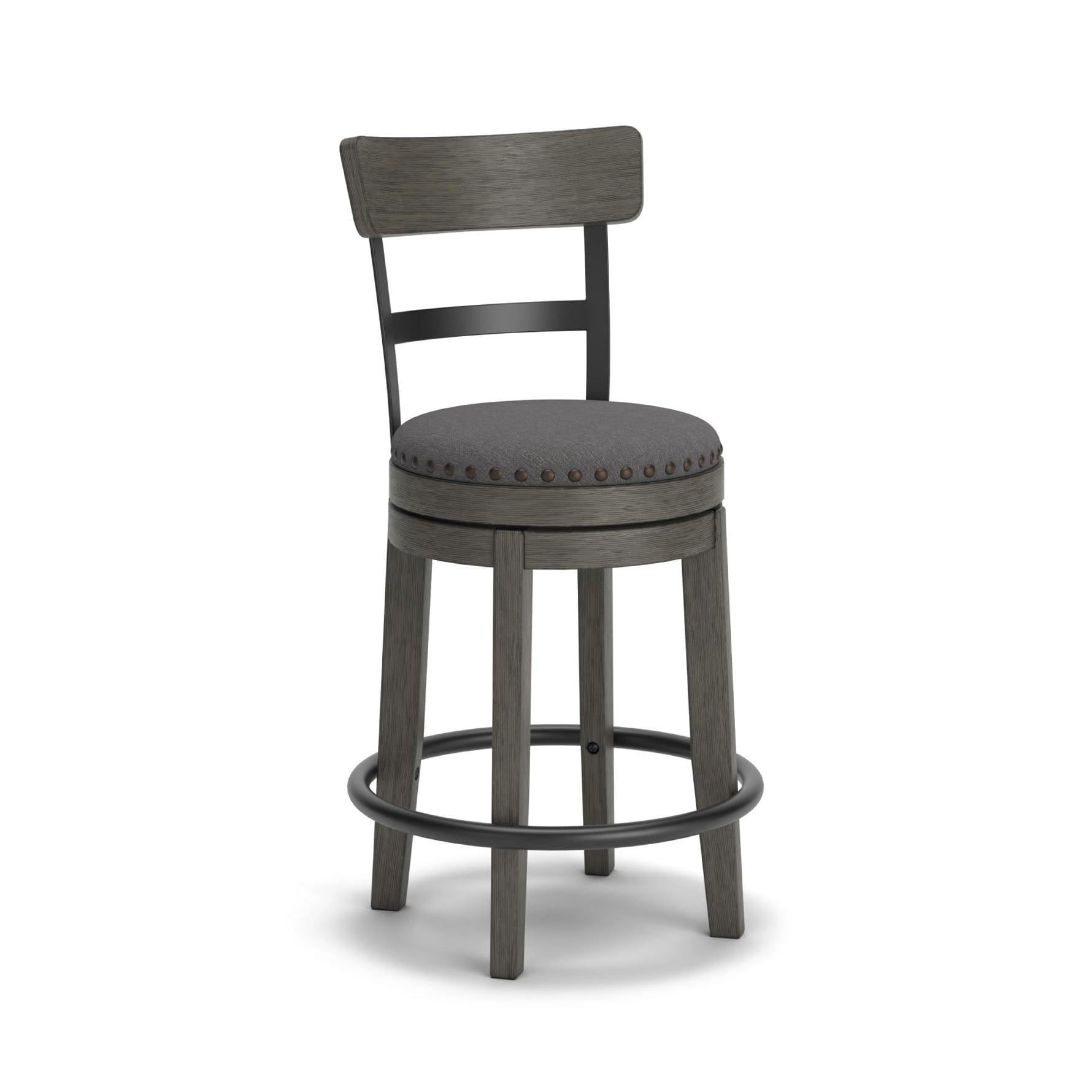 Signature Design by Ashley Valebeck Upholstered Swivel Stool, Cushioned Seat, Woven Fabric Upholstery, Wood, 24" H, Brown & Black