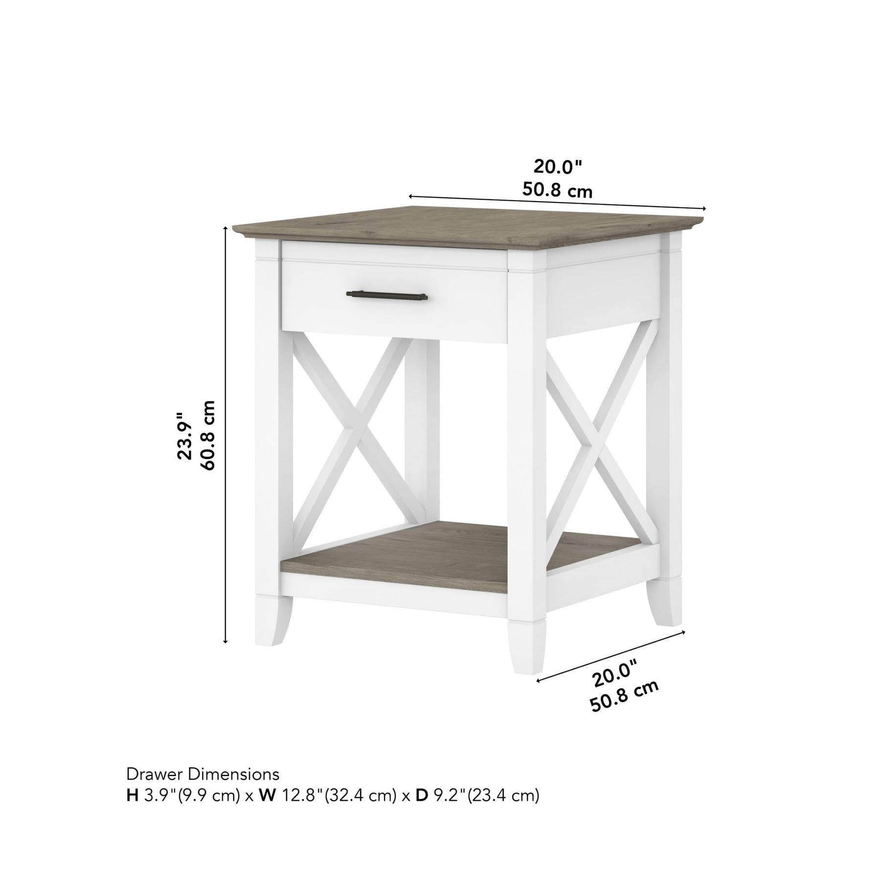 Bush Home End Table with Drawer, Nightstand with Storage, Living Room and Bedroom Furniture, Key West Collection, Washed Gray