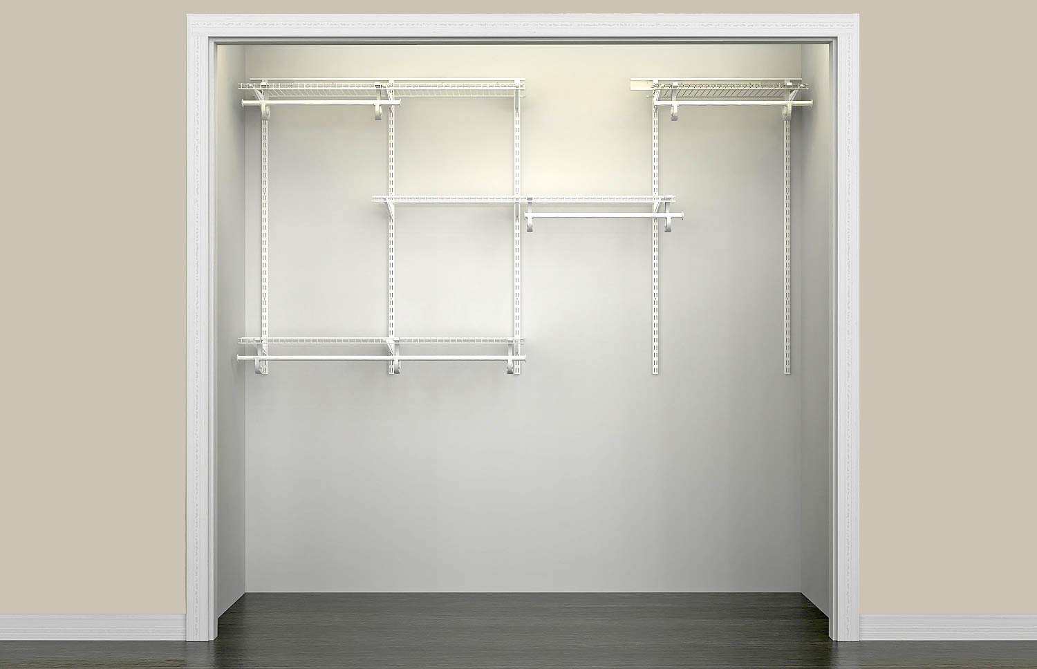 ClosetMaid ShelfTrack Wire Closet Organizer System, Adjustable from 5 to 8 Ft., with Shelves, Clothes Rods, Hardware, Durable Steel, White