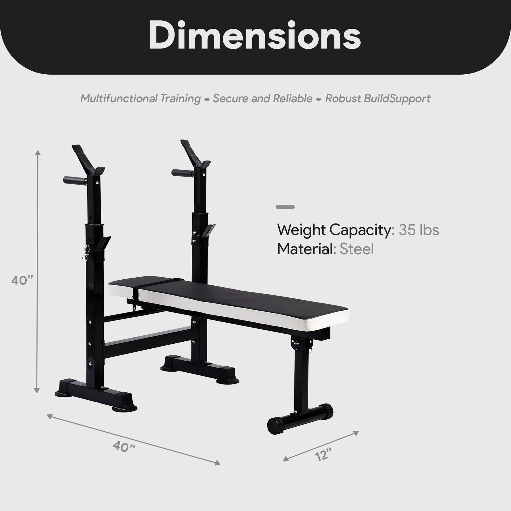 BalanceFrom Steel Weight Bench with Squat Rack, Adjustable Seat, and Recliner – Foldable Home Gym Equipment with 6-Position Barbell Holder and Leg Developer, 400 Pound User Capacity