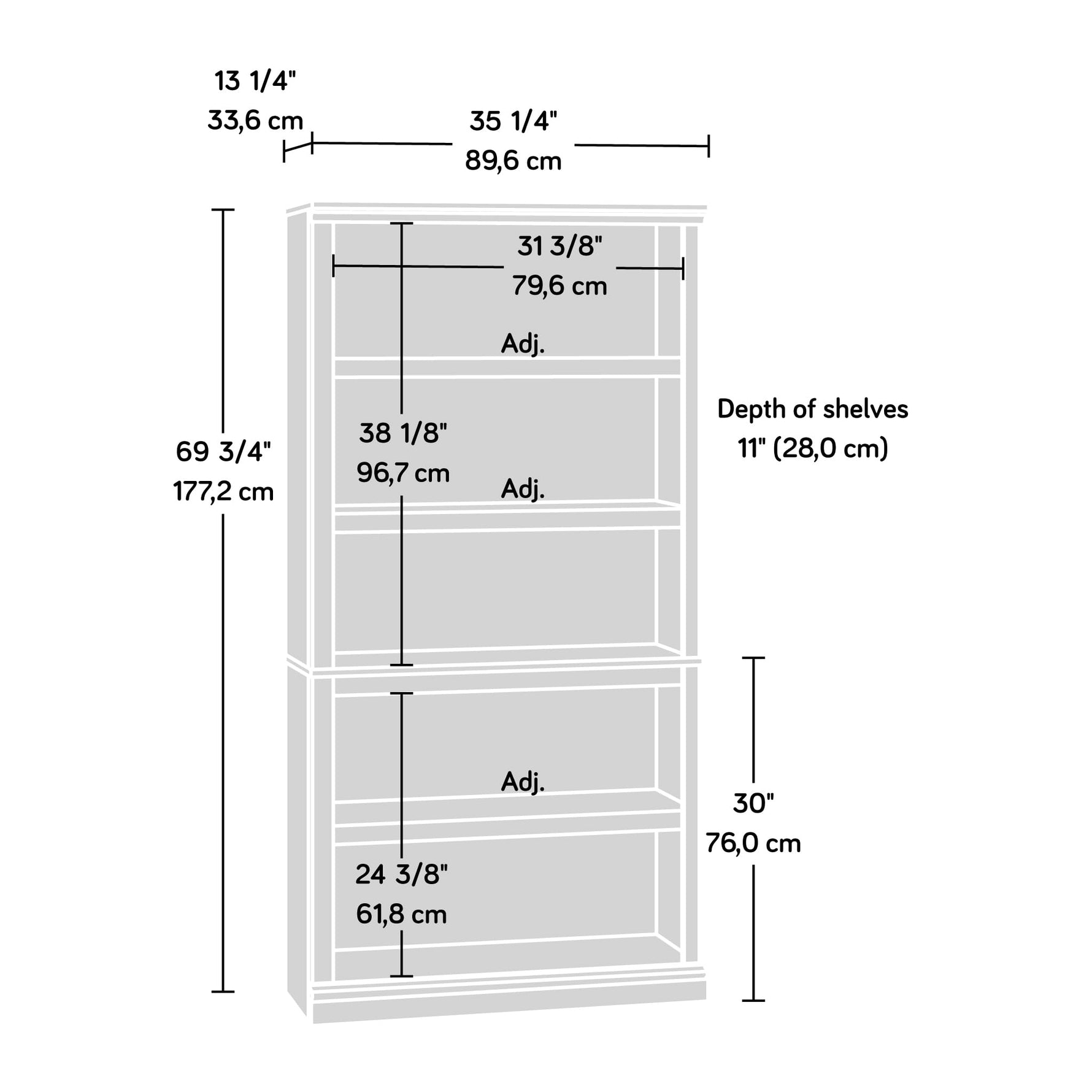 Sauder 5-Shelf Split Bookcase/ Book shelf, Oiled Oak finish