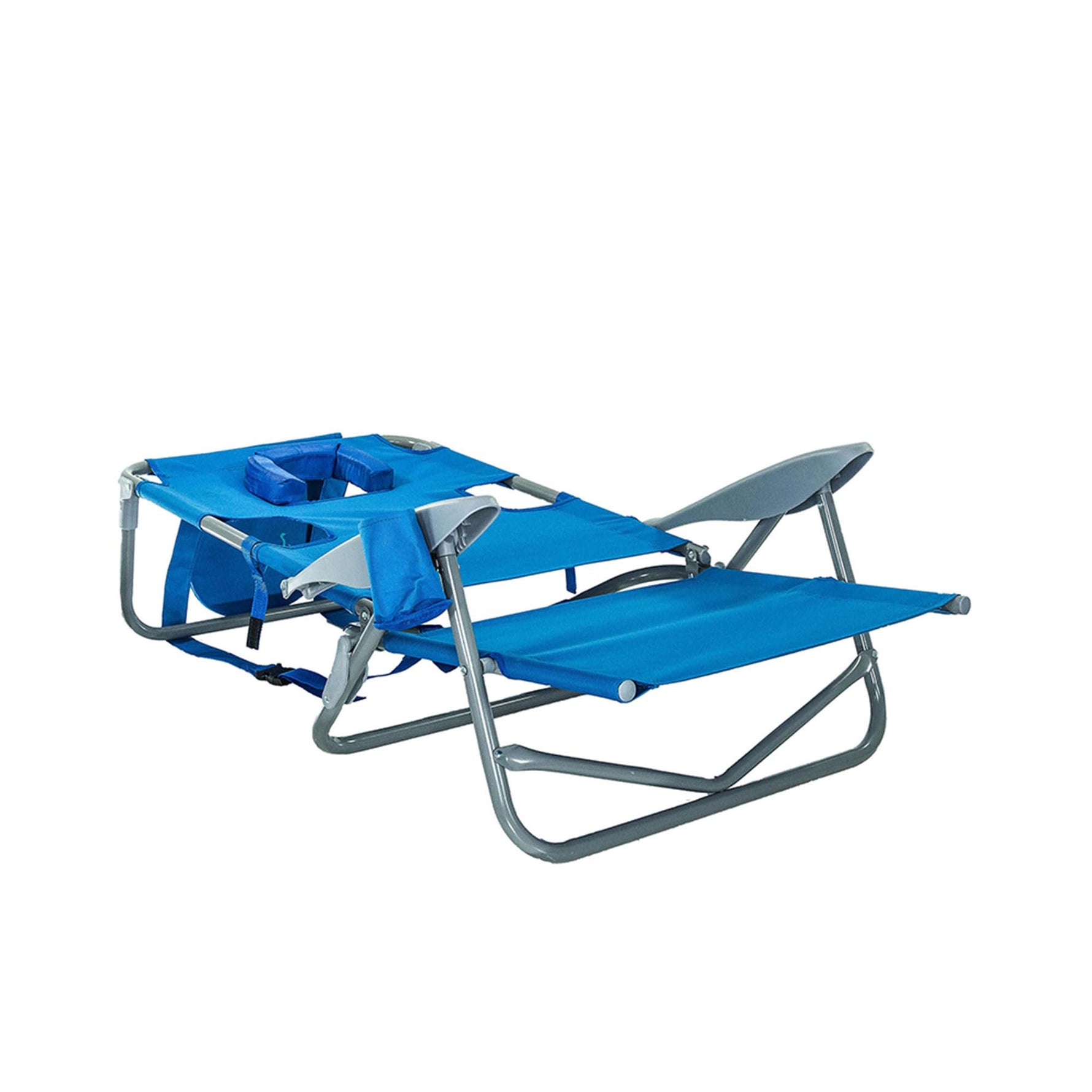 Ostrich the Heavy-Duty Backpacker, Portable Beach Chair with Face Hole, Adjustable Lounge Chair with Face Opening, Cup Holder, & 325lb Capacity, Blue