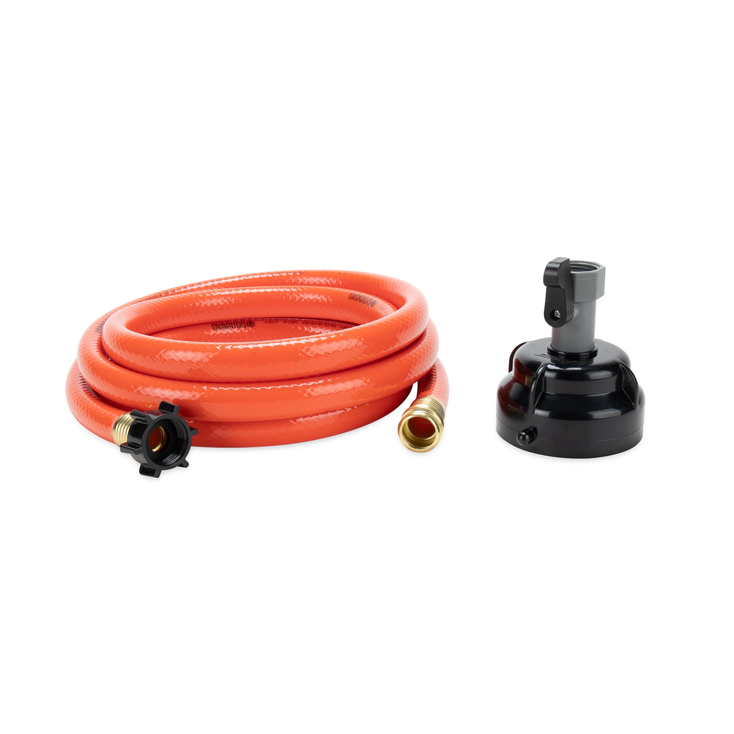 Camco RhinoFlex 10-Ft RV Clean-Out Gray/Black Water Hose with Rinser Cap | Features 4-Way Water Pressure Blaster & Water Shut-off Valve | Great for Cleaning Camper Black Water Tanks & More (22999)