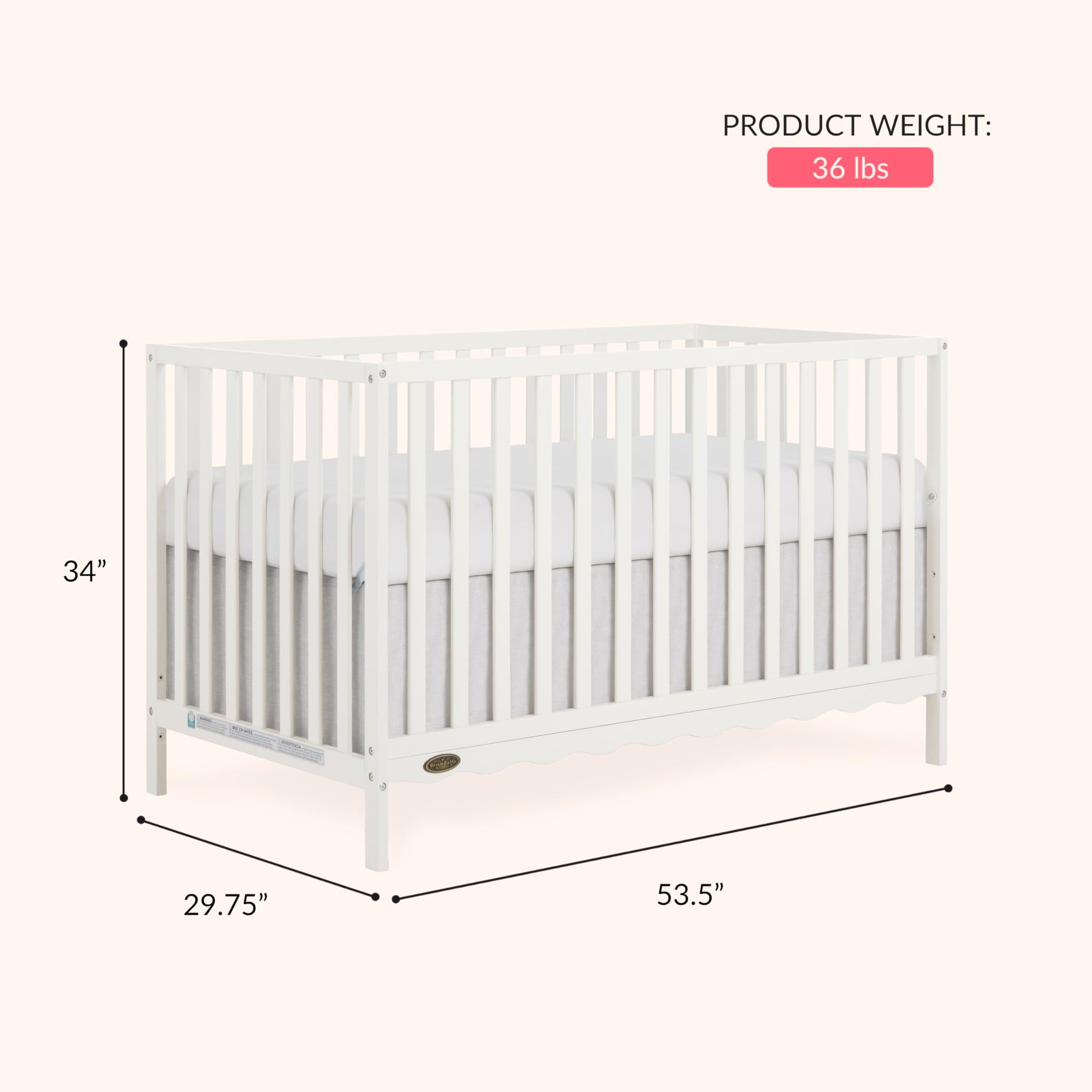 Dream On Me Synergy 5-in-1 Convertible Full-Size Baby Crib with Toddler, Day & Full Bed Conversion in White, GreenGuard Gold & BSA, 3 Mattress Heights, Sustainable Pinewood
