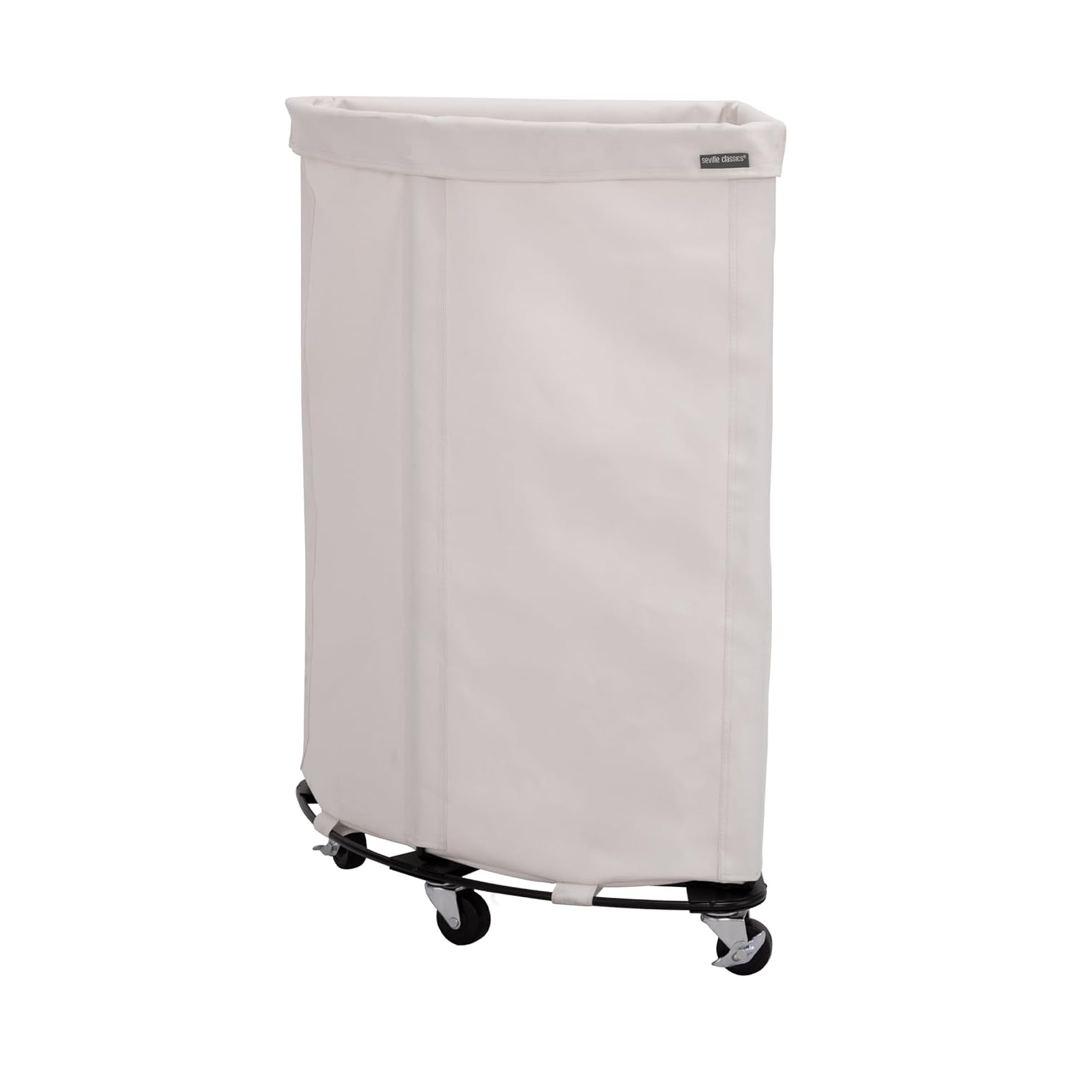 Corner Heavy-Duty Canvas Hamper w/Wheels, 24"W x 17.7"D, Natural White | Space-saving corner design holds 3 to 4 loads of laundry with a durable steel frame, smooth-rolling locking wheels