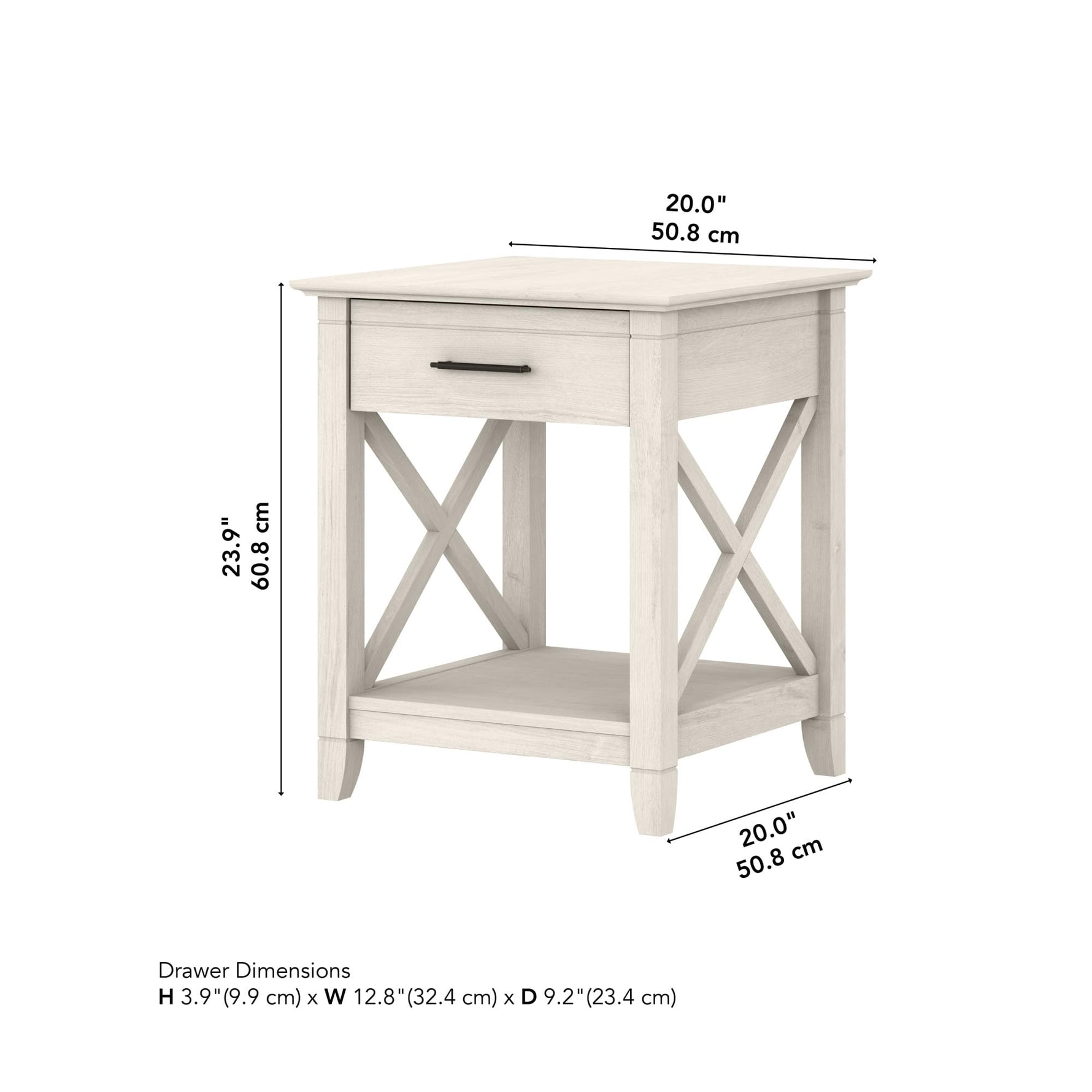 Bush Home End Table with Drawer, Nightstand with Storage, Living Room and Bedroom Furniture, Key West Collection, Washed Gray