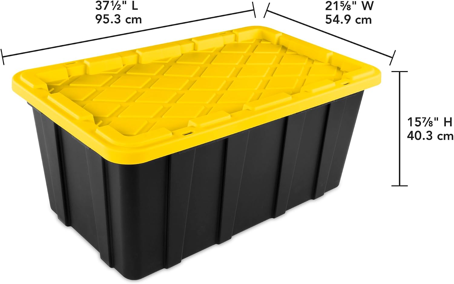 Sterilite Industrial Storage Tote with Lids for Garage, 27 Gallon, 4-Pack | Heavy-Duty and Stackable Utility Box Containers for Home, Office, and Basement Organization, Black/Yellow