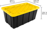 Sterilite Industrial Storage Tote with Lids for Garage, 27 Gallon, 4-Pack | Heavy-Duty and Stackable Utility Box Containers for Home, Office, and Basement Organization, Black/Yellow