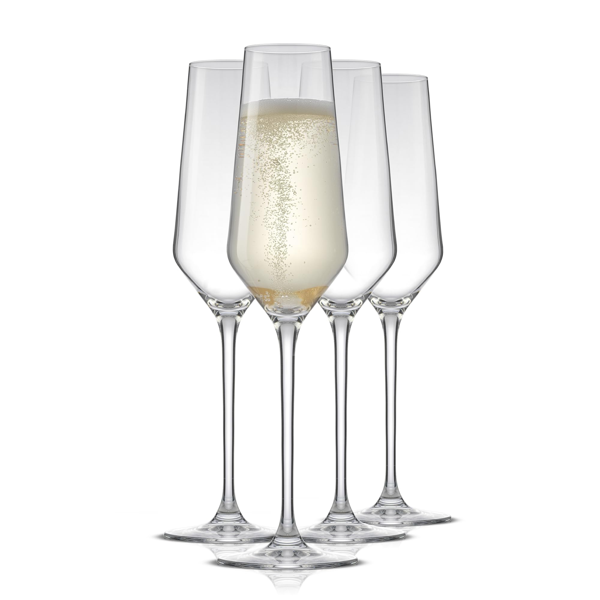 JoyJolt Champagne Glasses Layla Collection, Set of 4 – 6.7 oz Elegant Crystal Stemmed Champagne Flutes for Prosecco, Sparkling Wine, Mimosas, Cocktails, Weddings, Anniversaries, Parties