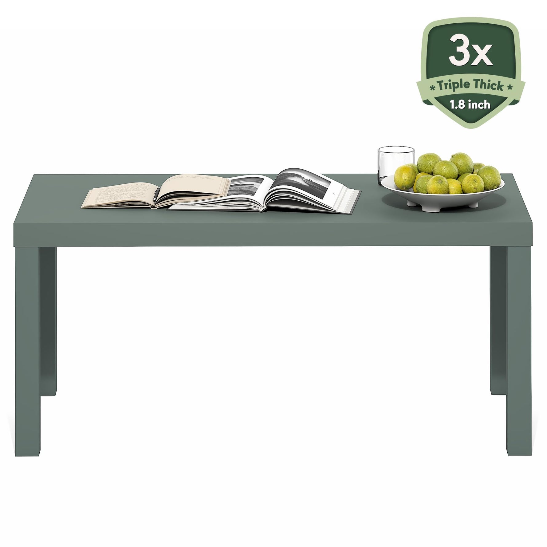 Furinno CLASSIC Coffee Table, Modern Rectangle Coffee Table with 1.8" Triple Thick Tabletop, Side Table, Toolless Assembly, for Living Room, Home Office, Black