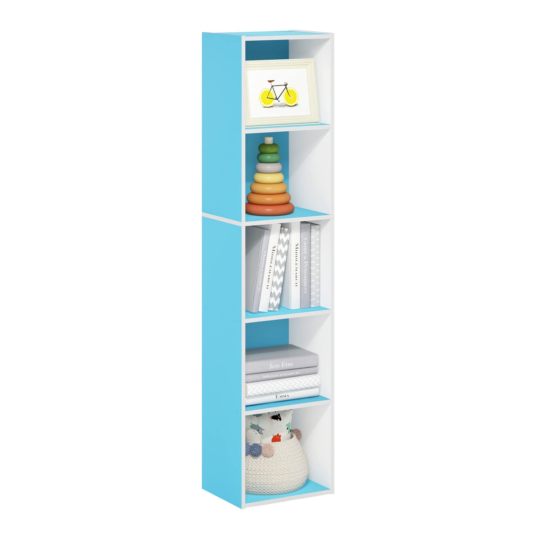 Furinno LUDER Book Shelf, 5-Cube Bookshelf, Reversible Bookcase, 9.4 x 19.5 x 31.5, Easy Assembly, for Living Room, Bedroom, Home Office, White