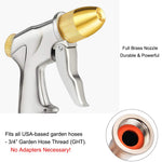 FANHAO Garden Hose Nozzle, 100% Heavy Duty Metal Spray Nozzle with Thumb Control, High Pressure Water Nozzle with 8 Adjustable Spray Patterns for Watering Plants, Washing Cars and Showering Pets