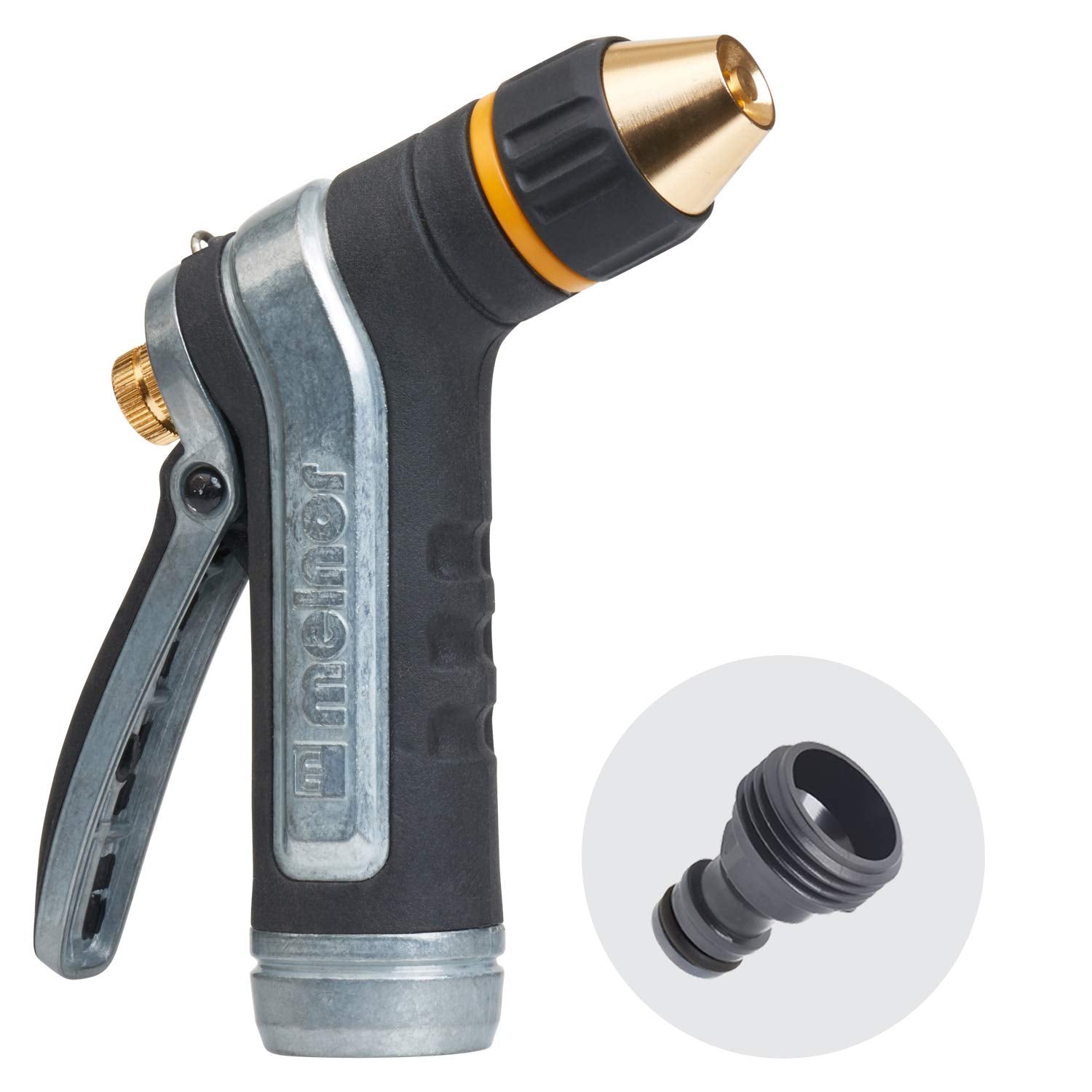 Melnor 65020-AMZ Metal Nozzle with QuickConnect Product Adapter Set, Multi-Pattern, Heavyweight Rear Trigger