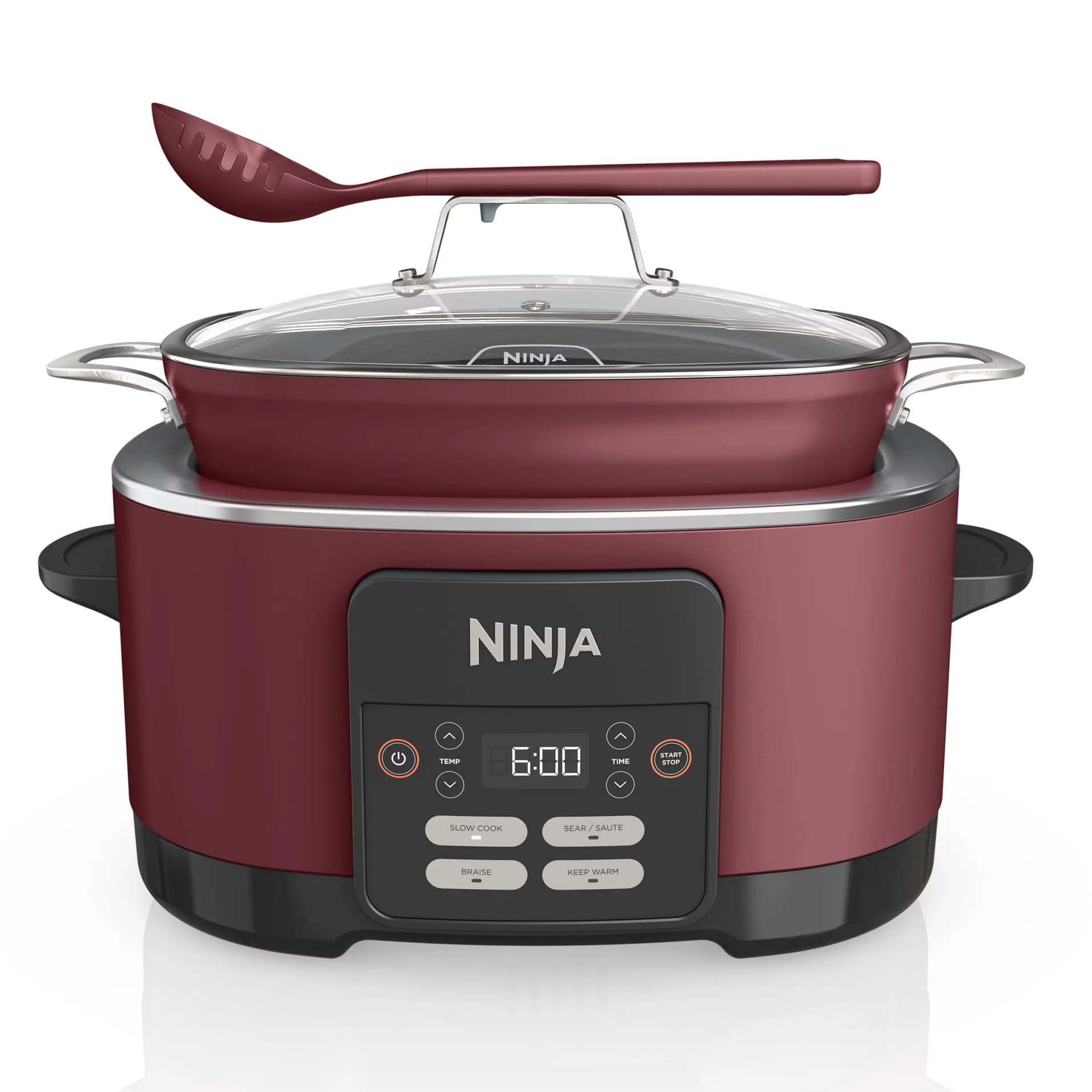 Ninja MC1000 Foodi PossibleCooker 8.5 Quart Multi-Cooker,with 4-in-1 Slow Cooker,Dutch Oven & More,Glass Lid & Integrated Spoon,Nonstick,Oven Safe Pot to 500°F,Cherry Tarte (Renewed)