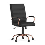 Flash Furniture Whitney Mid-Back Swivel LeatherSoft Desk Chair with Wheels, Padded Seat and Armrests, Adjustable Height Padded Office Chair, Black
