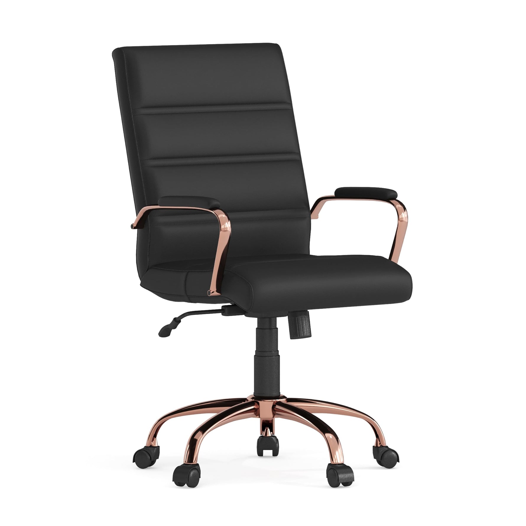 Flash Furniture Whitney Mid-Back Swivel LeatherSoft Desk Chair with Wheels, Padded Seat and Armrests, Adjustable Height Padded Office Chair, Black