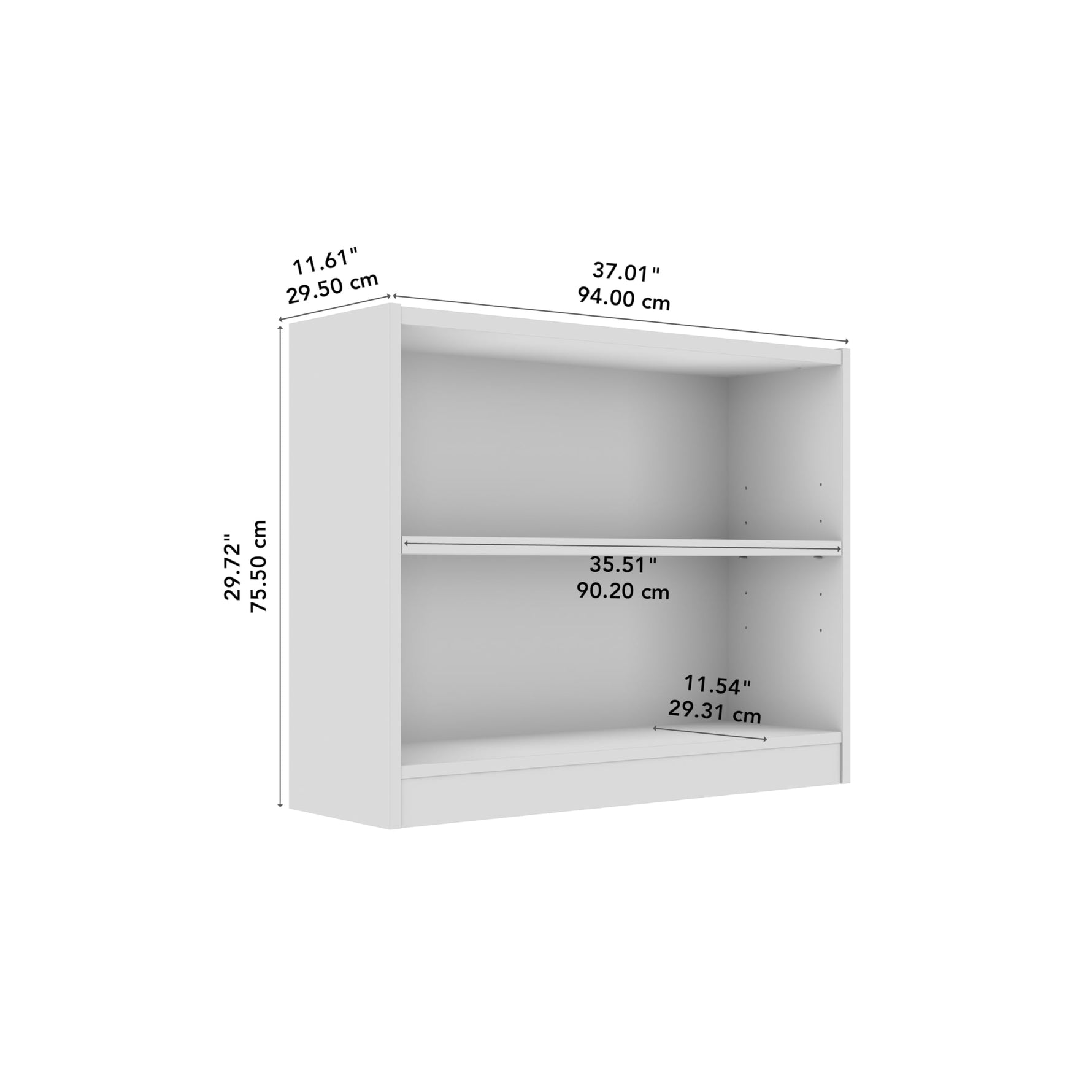 Bush Home Universal Small 2 Shelf Bookcase in Black, Low Storage and Display Bookshelf for Home Office or Living Room Organization