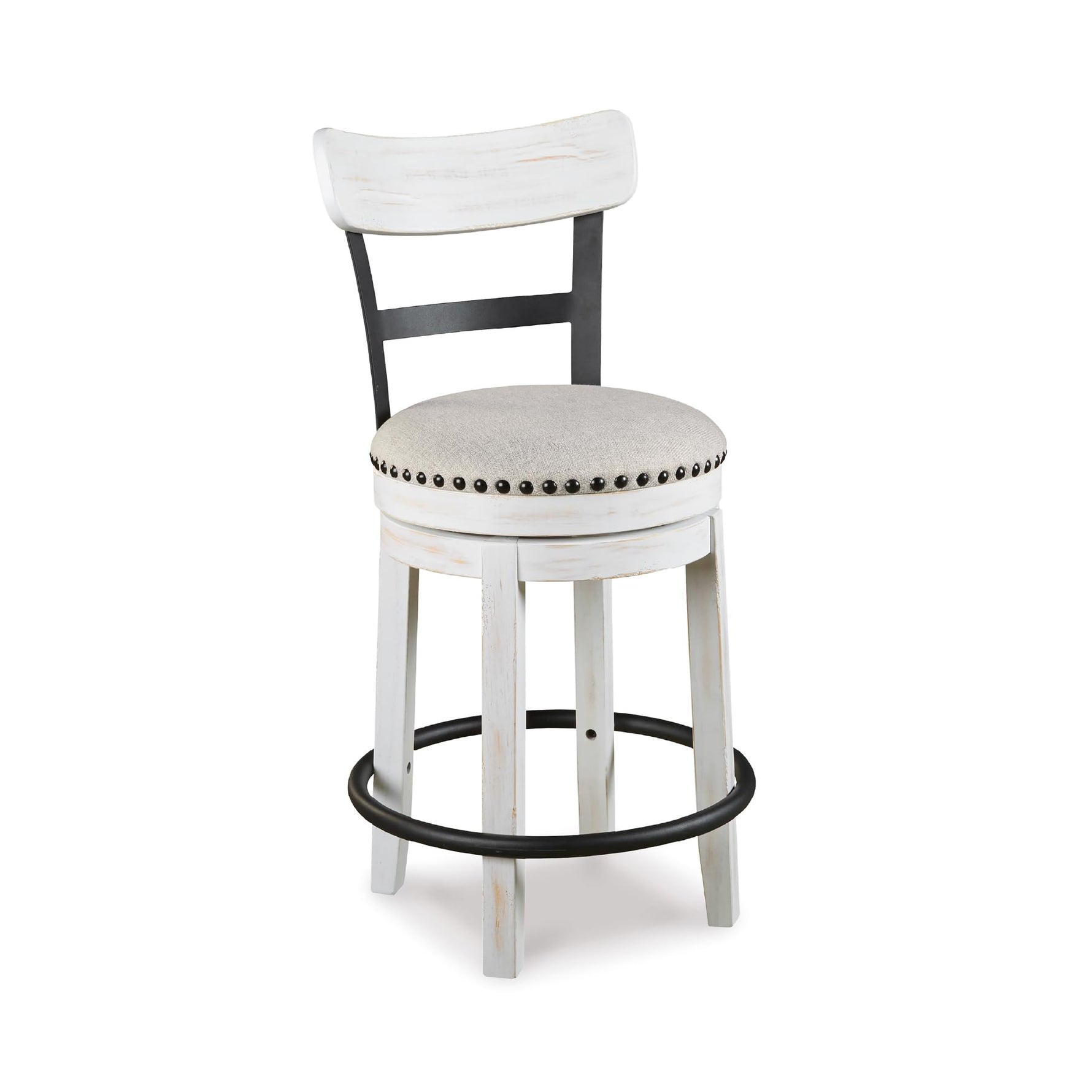 Signature Design by Ashley Valebeck Upholstered Swivel Stool, Cushioned Seat, Woven Fabric Upholstery, Wood, 24" H, Brown & Black