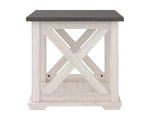 Signature Design by Ashley Aldwin Casual Farmhouse Rectangular End Table with Crossbuck Details, Metal Bracket Accents, Wood, 25" High, Weathered Gray