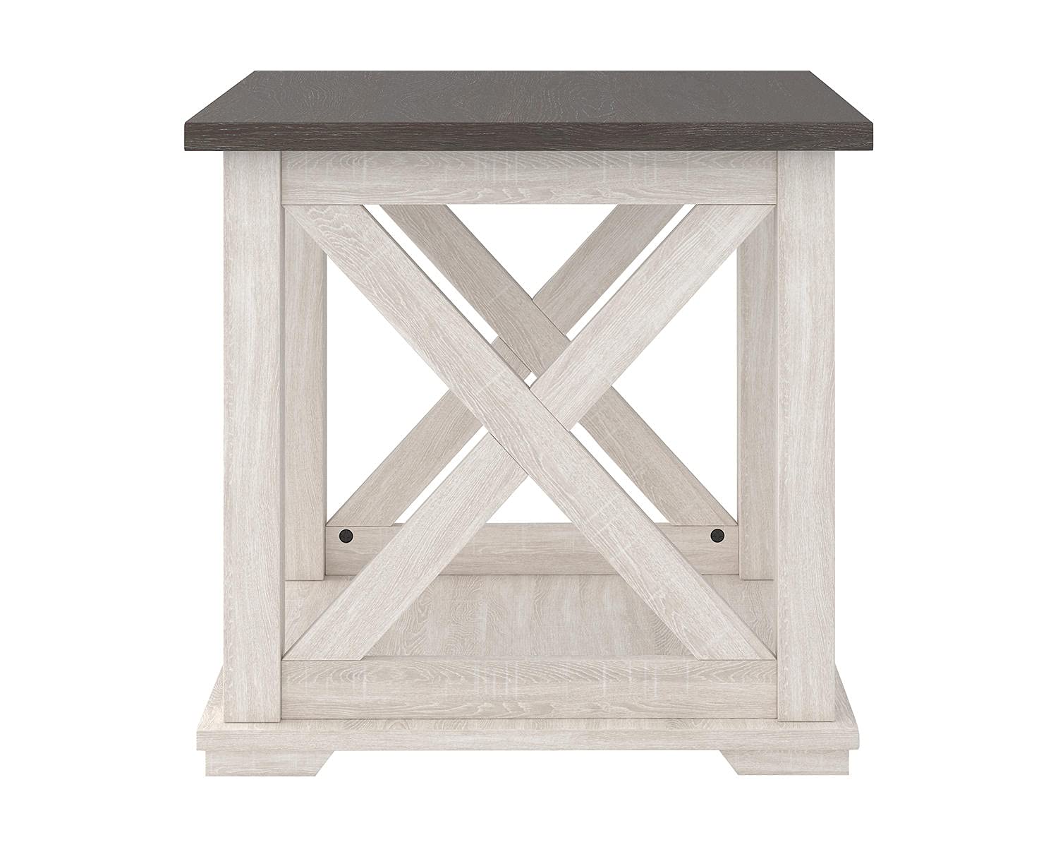 Signature Design by Ashley Aldwin Casual Farmhouse Rectangular End Table with Crossbuck Details, Metal Bracket Accents, Wood, 25" High, Weathered Gray
