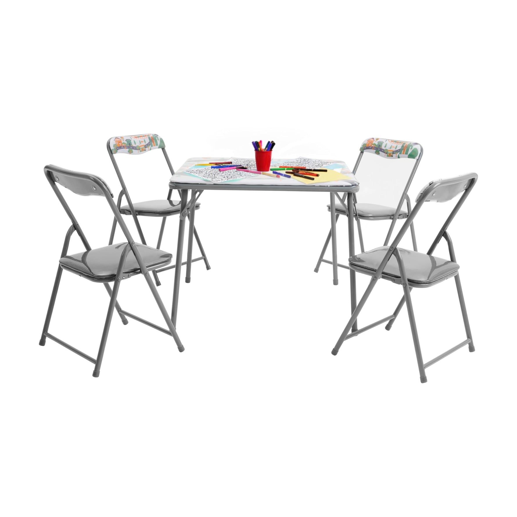 Flash Furniture Mindy Kids 5-Piece set Folding Square Table and Chairs Set for Daycare and Classrooms, Children's Activity Table and Chairs Set, Multicolor
