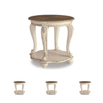 Signature Design by Ashley Realyn Round End Table, Cottage-Style Side Table with Antiqued Two-Tone Finish, Wood & Veneer Construction for Living Room or Bedroom, White/Brown