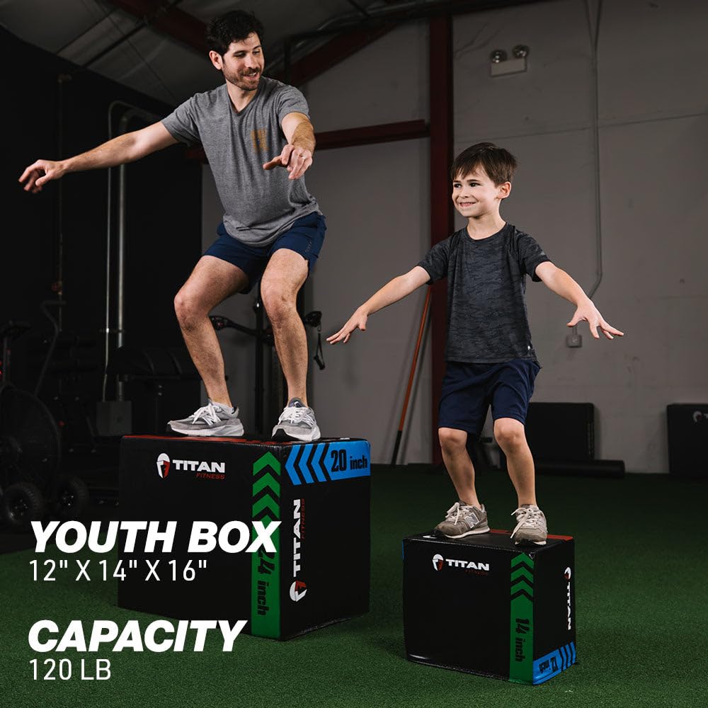 Titan Fitness Youth Heavy Foam Plyometric Jump Box, 12in 14in 16in, Pro-Duty Foam Plyo Box, Step Up Exercise Platform, Box Squat workout Step, Box Jumps for Home Gym, Box Jump Plyometric Box