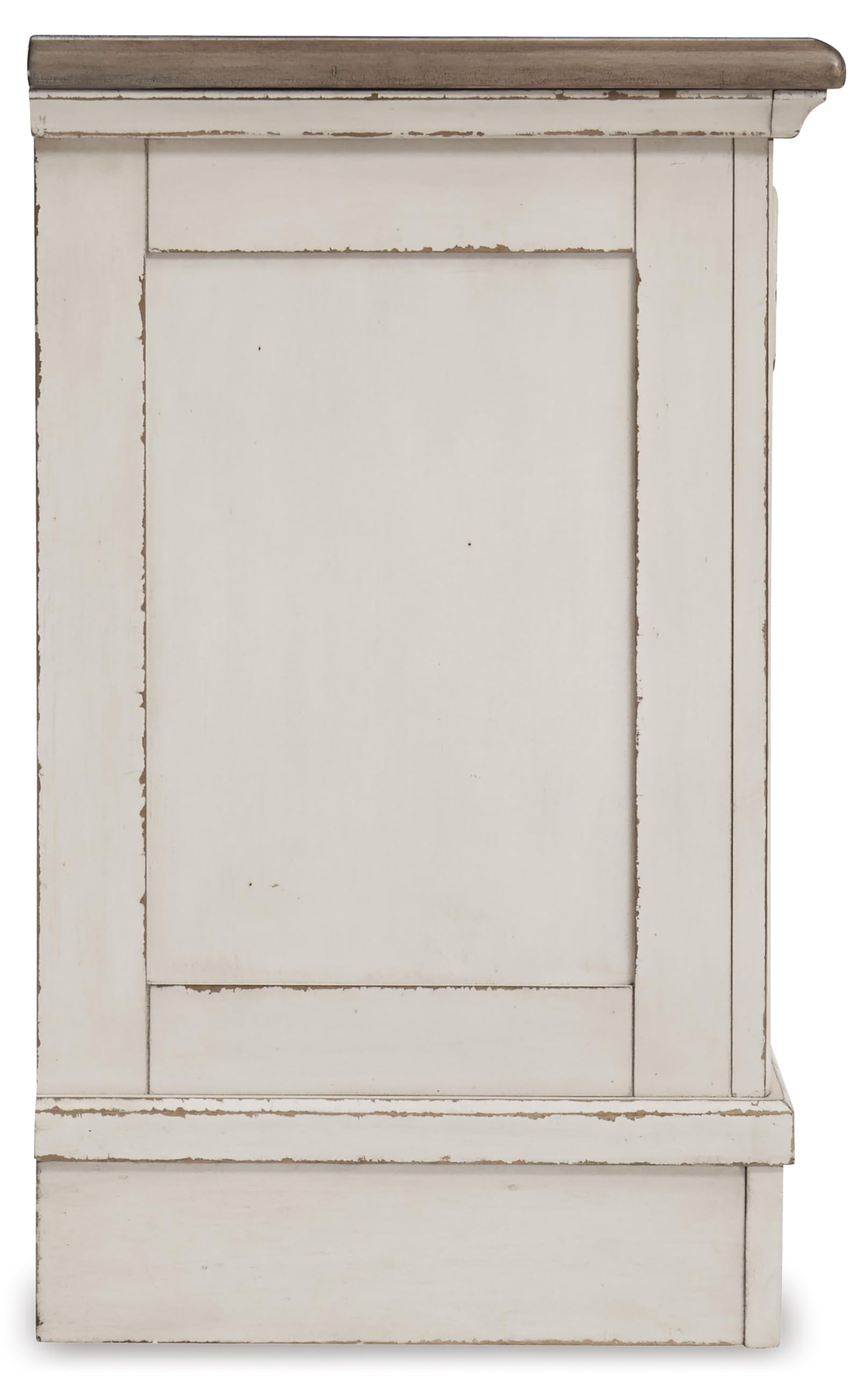 Signature Design by Ashley Realyn Traditional Cottage 1 Drawer Nightstand with Dovetail Construction & Open Display Shelf, Chipped White, 27" Tall, Distressed Brown