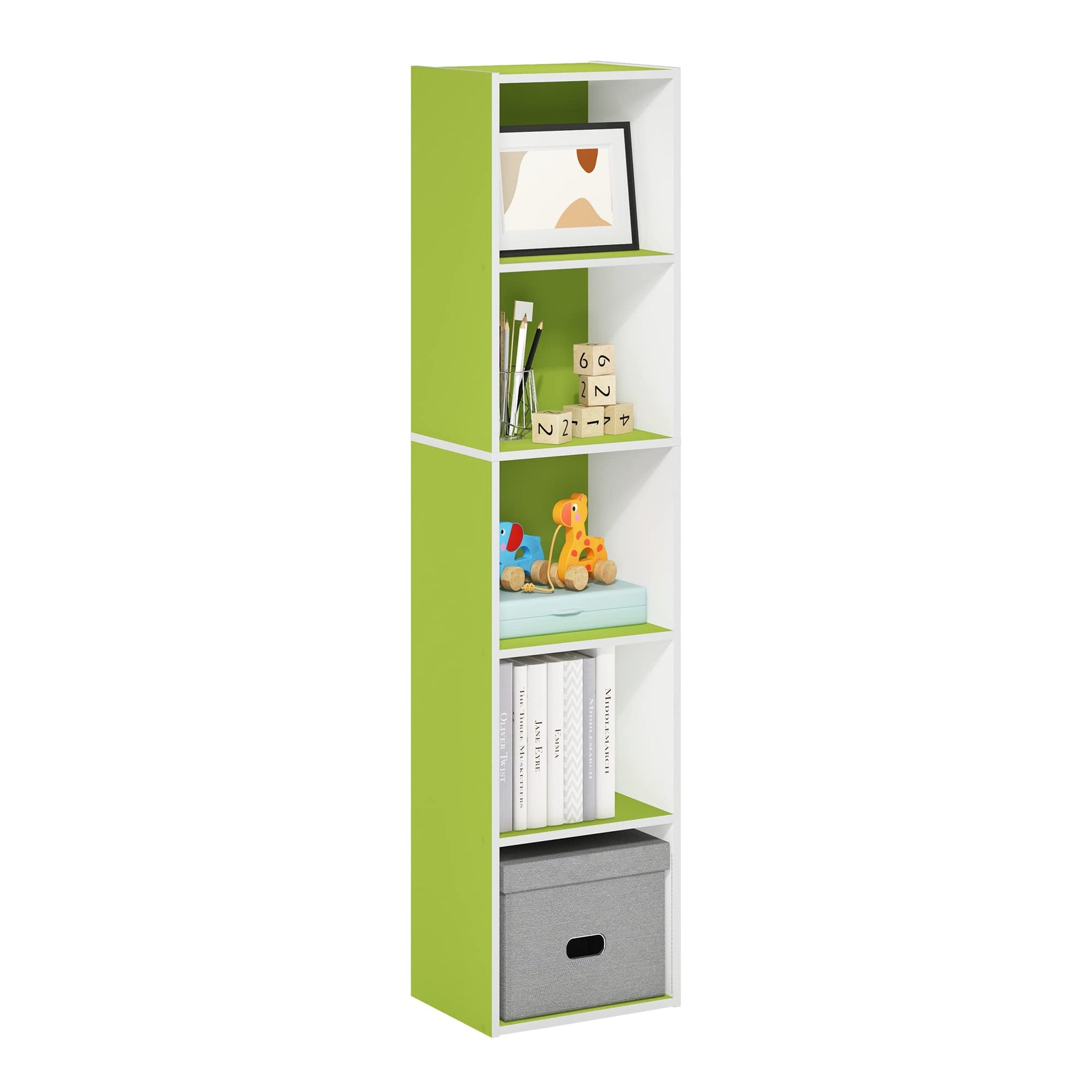 Furinno LUDER Book Shelf, 5-Cube Bookshelf, Reversible Bookcase, 9.4 x 19.5 x 31.5, Easy Assembly, for Living Room, Bedroom, Home Office, White