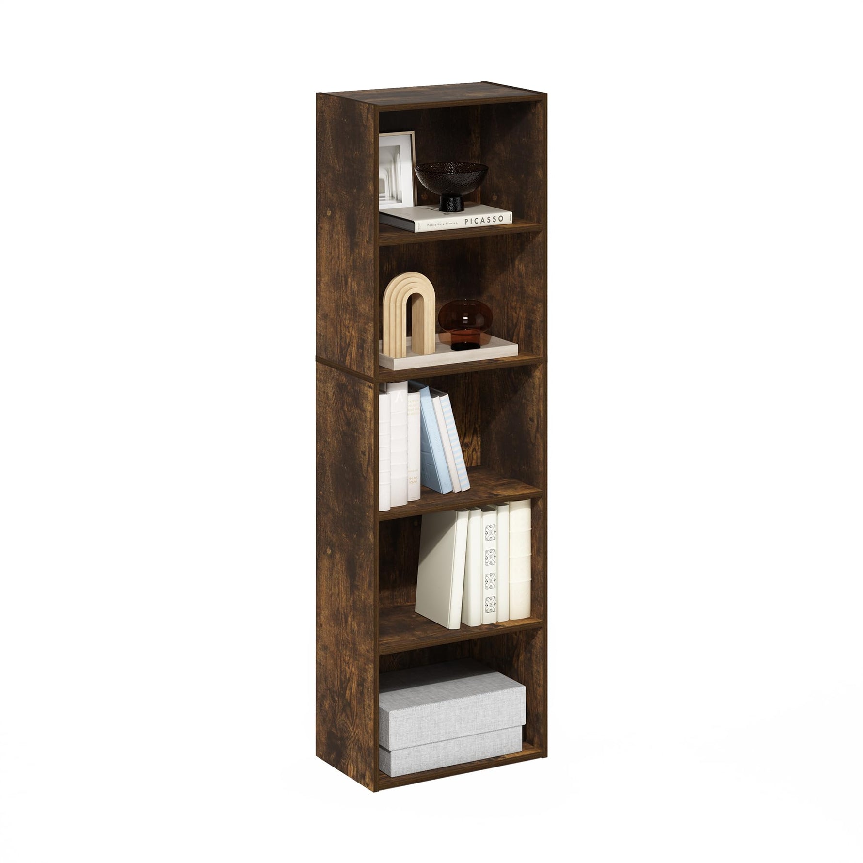 Furinno LUDER Book Shelf, 5-Cube Bookshelf, Reversible Bookcase, 9.4 x 19.5 x 31.5, Easy Assembly, for Living Room, Bedroom, Home Office, White