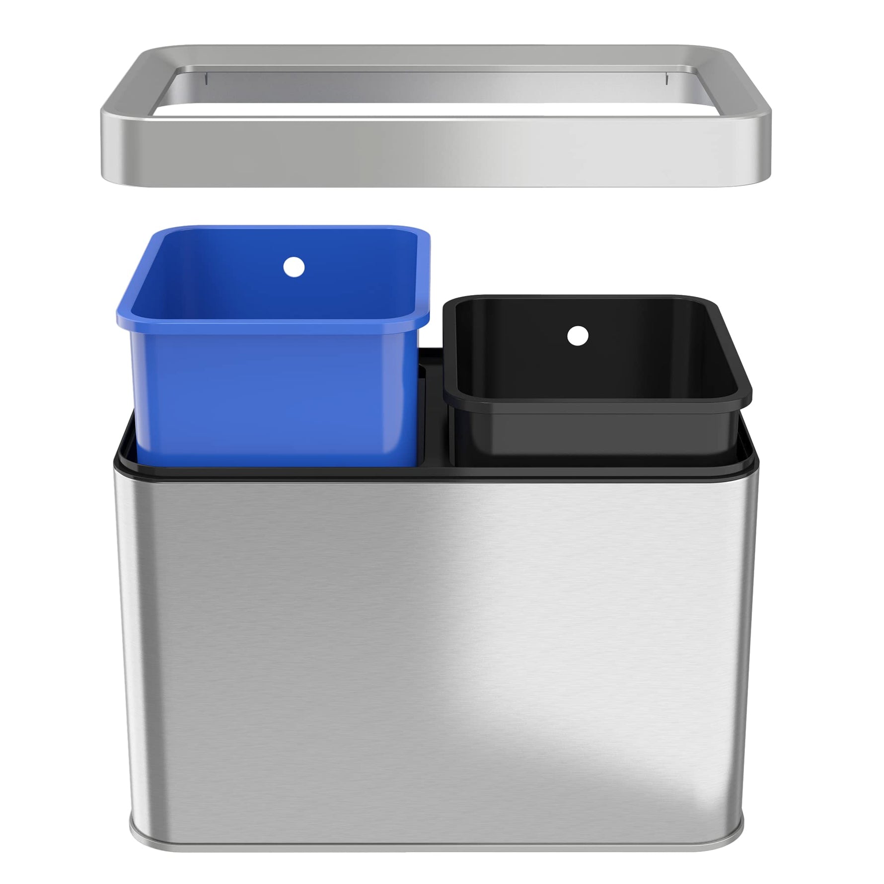 ITouchless 5.3 Gallon / 20L Slim Dual Compartment Open Top Trash Can and Recycle Bin – Rectangular Stainless Steel Wastebasket for Kitchen, Home, Office, Cubicle, Breakroom, Garage