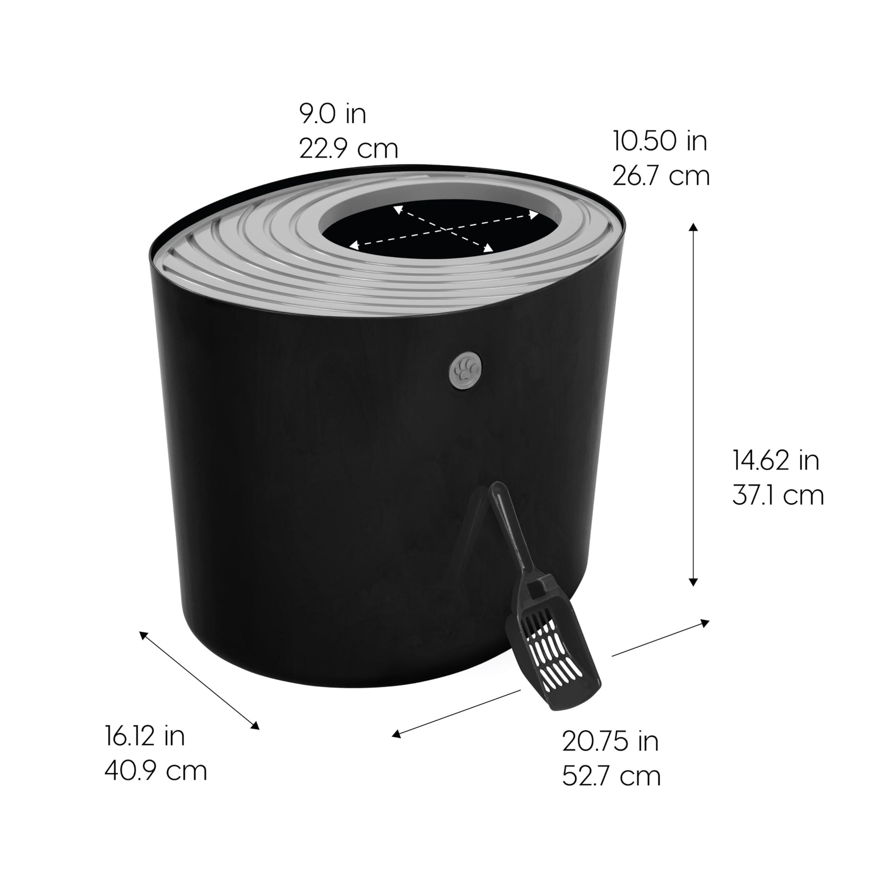 IRIS USA Cat Litter Box Large Top Entry with Lid Enclosed Covered Hooded Design Litter Catching Scatter Shield Pan Dog Proof Pet Proof Scoop Included Odor Control for Indoor Cats Kittens, Black/Gray