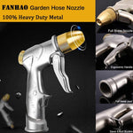 FANHAO Garden Hose Nozzle, 100% Heavy Duty Metal Spray Nozzle with Thumb Control, High Pressure Water Nozzle with 8 Adjustable Spray Patterns for Watering Plants, Washing Cars and Showering Pets