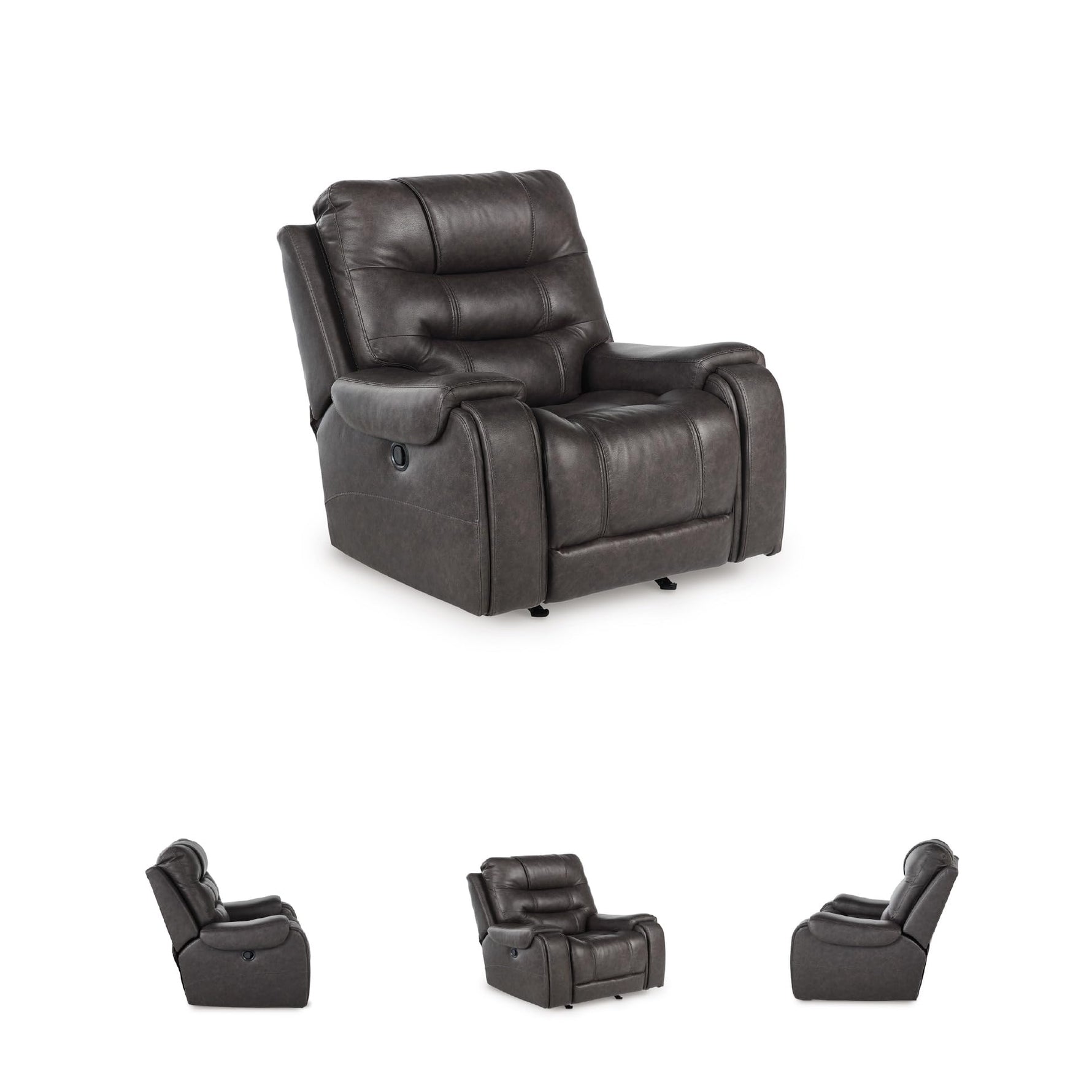 Signature Design by Ashley Skymaker Modern Faux Leather Manual Rocker Recliner with Track Arms, Dark Brown