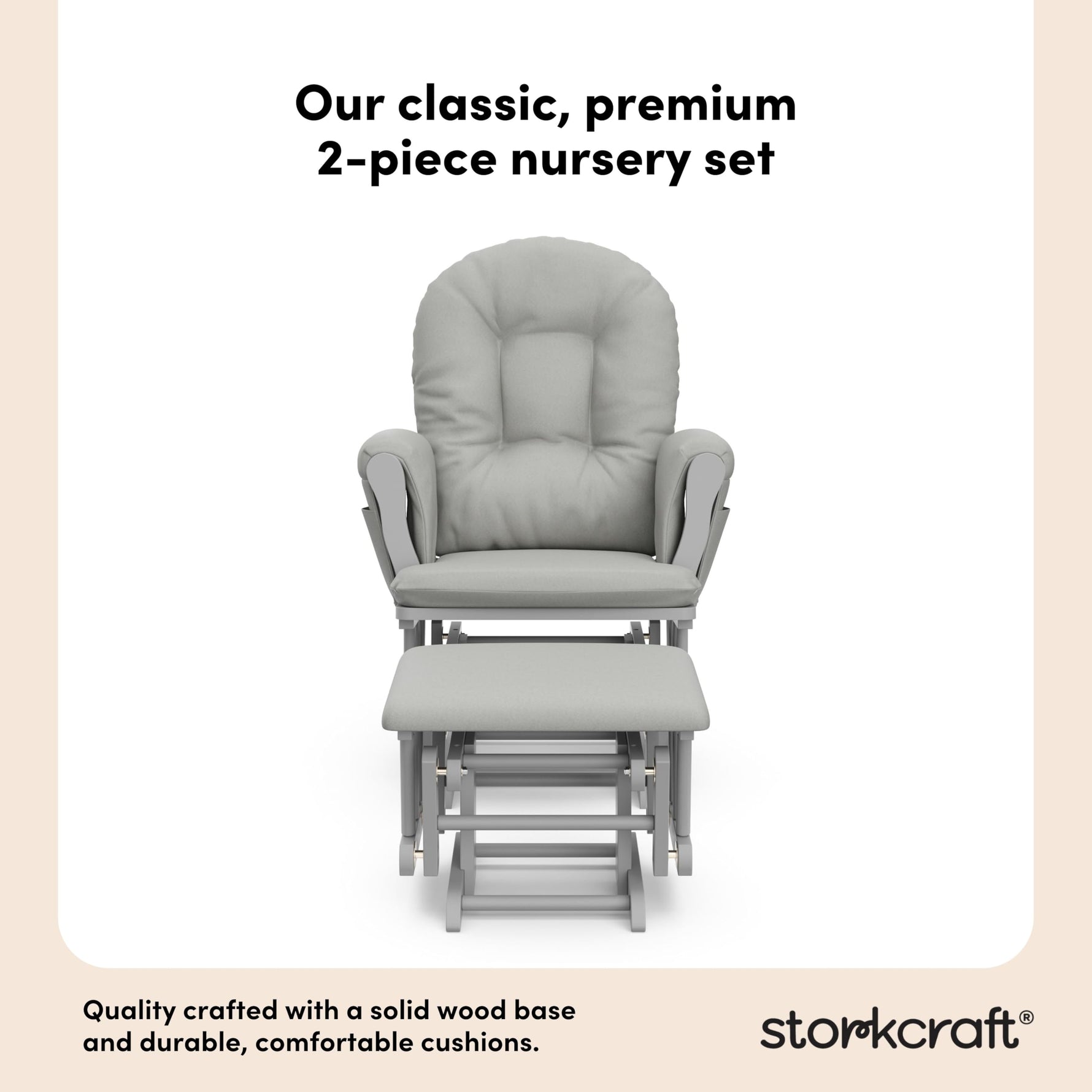 Storkcraft Premium Hoop Glider & Ottoman (Espresso with Beige) — GREENGUARD Gold Certified, Solid Wood Craftsmanship, Convenient Storage Pockets, Glider Rocking Chair for Nursery, Multi-Award-Winning