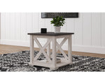 Signature Design by Ashley Aldwin Casual Farmhouse Rectangular End Table with Crossbuck Details, Metal Bracket Accents, Wood, 25" High, Weathered Gray
